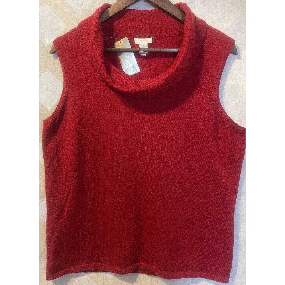 NWT CHICO'S Sultry Red Corbin Sleeveless Cowl Neck Sweater 3XL